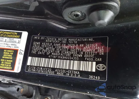 2017 Toyota Camry Le/Xle/Se/Xse from USA, damaged, VIN 4T1BF1FK9HU334355